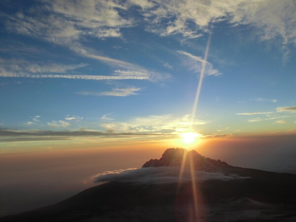 the sunirse from the summit of Mount Kilamanjaro